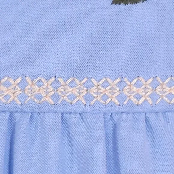 Women's Floral Embroidered Tunic Top Size Small Pleated CottageCore Blue - Picture 9 of 16
